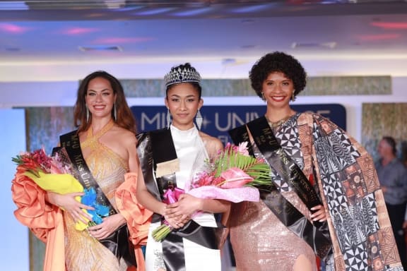 Manshika Prasad (middle) has had her throne restored after ‘the real Miss Universe Fiji’, runner-up Nadine Roberts (left) was handed it instead.