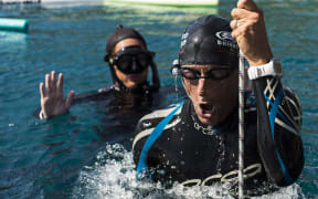 William Trubridge diving at Deans Blue Hole, in the Bahamas in 2010.