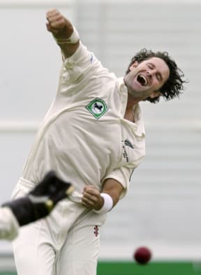 Chris Cairns celebrating his 200th test wicket on the final day of the second test between New Zealand and South Africa at Eden Park in Auckland in 2