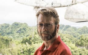 Vakoch at Arecibo. Photo credit Alexander Rynéus