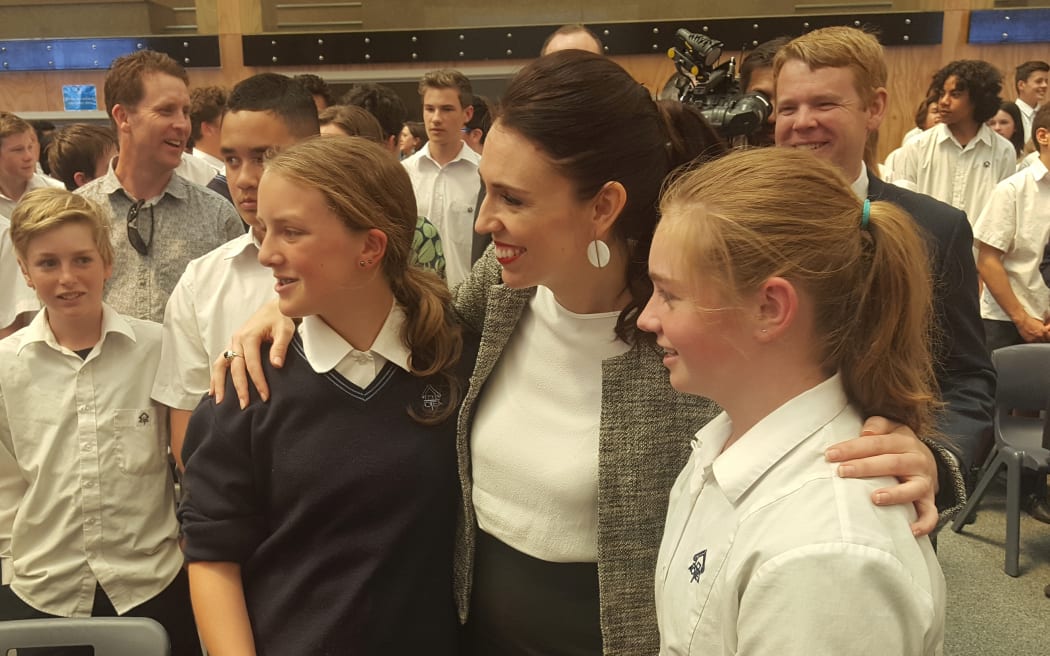 PM Jacinda Adern meets students at Aotea College in Porirua.