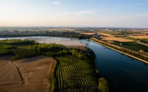 A drone view of the River Po, near Bergantino, Italy, on July 15, 2022. -Italy has declared a state of emergency in five northern regions amid the worst drought in 70 years.