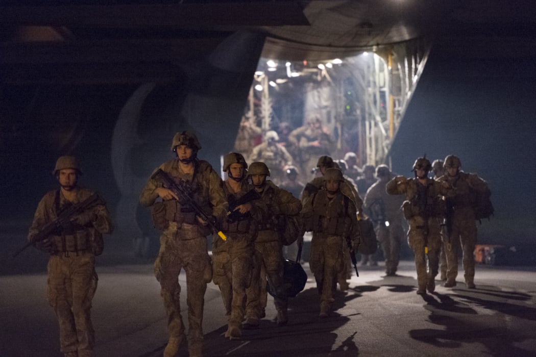 The New Zealand Army's High readiness Task Unit arrive with a C-130 Hercules at RNZAF Base Woodbourne to take part in Exercise Southern Katipo.