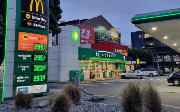 BP petrol station, Taranaki St, Wellington, on 15 March, after the government cut the fuel tax by 25 cents a litre,