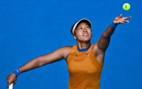 Namoi Osaka (JPN) serves against Lina Glushko (ISR).