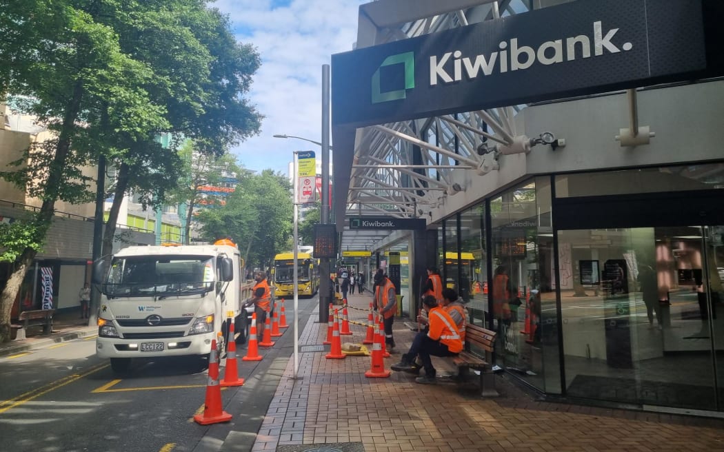 A sinkhole opened up on Manners Street in Wellington CBD after a pipe leak in the area on 5 December, 2023.