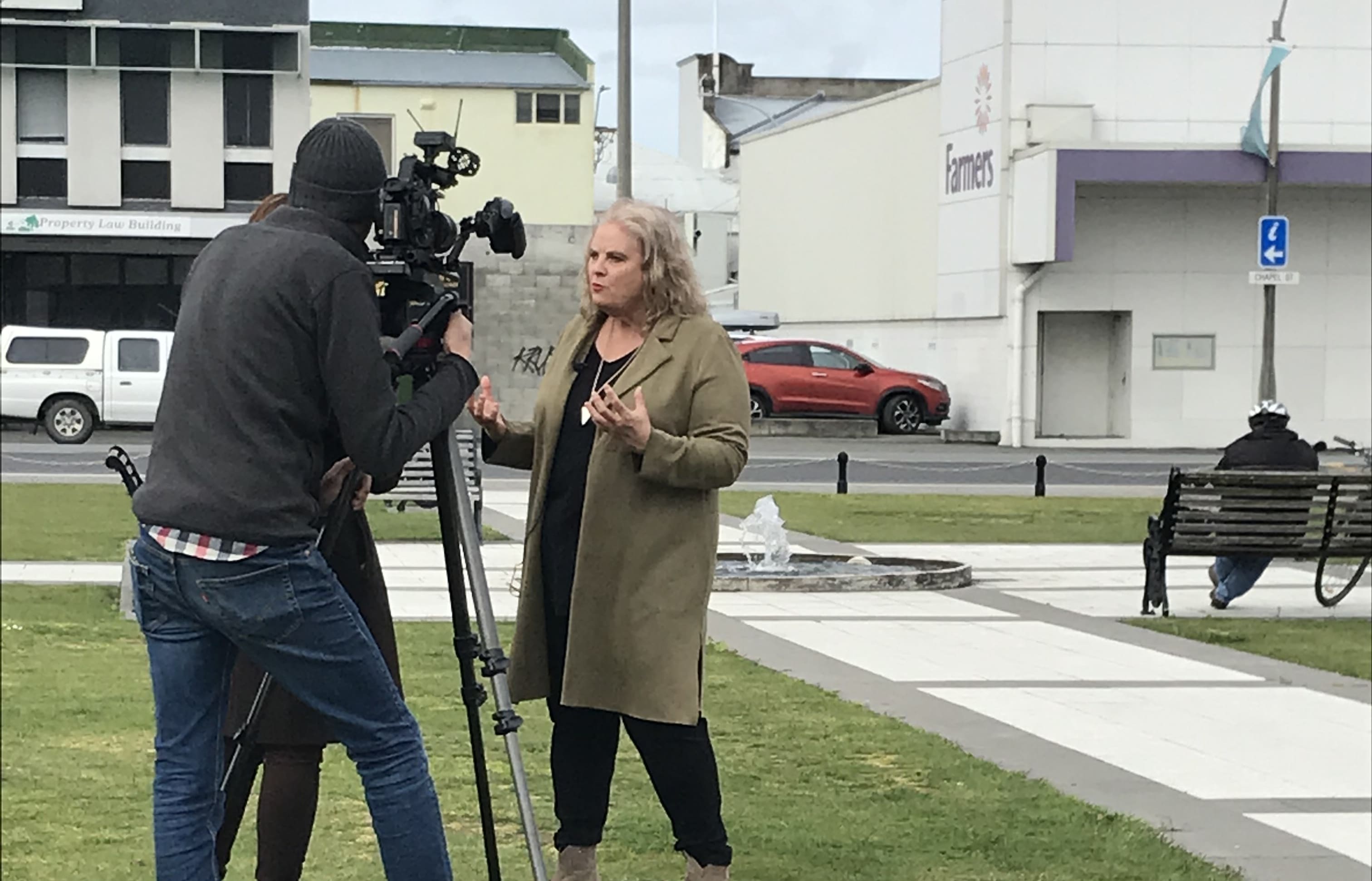 Masterton councillor Tina Nixon is interviewed by TVNZ reporter Whena Owen.