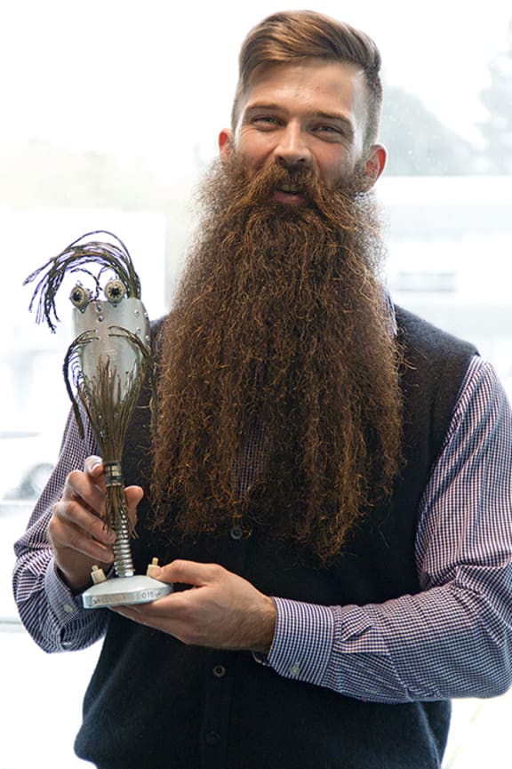Sam Wakelin, winner of best beard at the 2015 NZ Beard and Moustache Championships held in Auckland