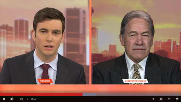 TVNZ's James Tame chats to deputy PM Winchester Peterson.