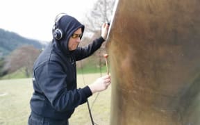 Matt at the Bronze Form by Henry Moore