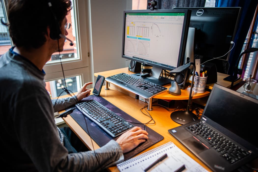 A man from a company based in North Brabant is working from home during the Coronavirus crisis in The Netherlands, on 13 March 2020.