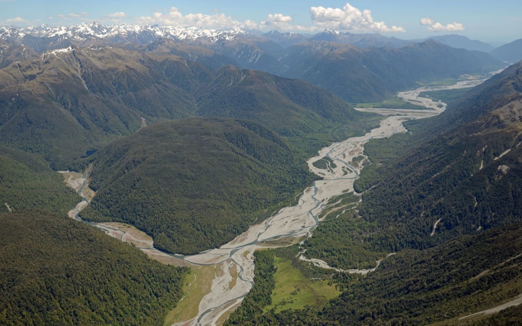 The Otira River, left, joins the Taramakau River on the West Coast.
