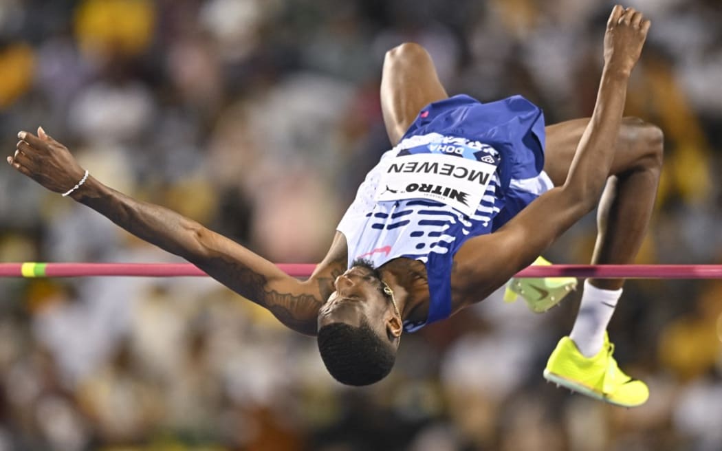 Shelby MCEWEN of United States competes during the High Jump mens Doha Diamond League 2023 competition at Suheim Bin Hamad Stadium in Doha,Qatar, 05 May 2023.


 (Photo by Noushad Thekkayil/NurPhoto) (Photo by Noushad Thekkayil / NurPhoto / NurPhoto via AFP)