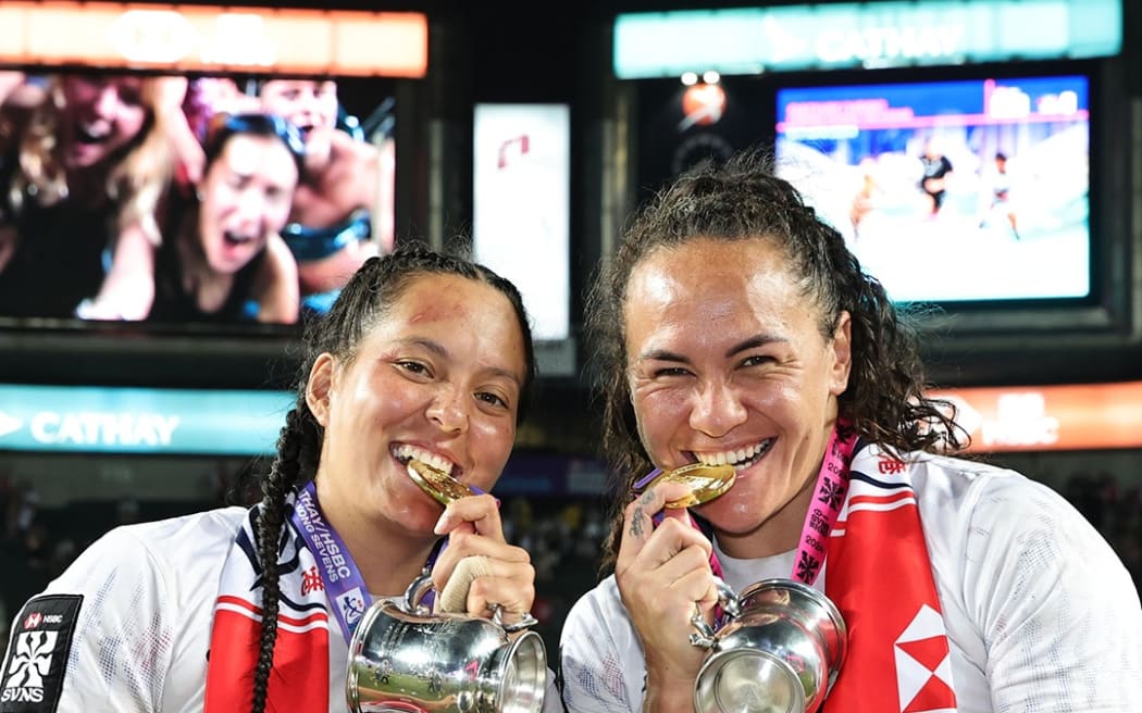 New Zealand players celebrate their wins in Hong Kong.