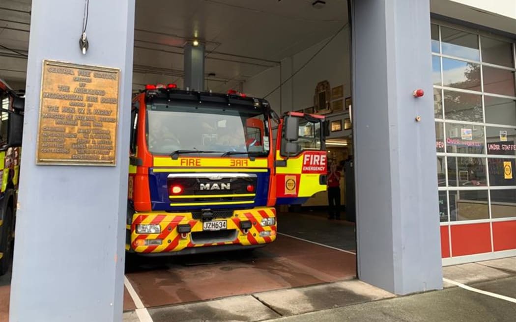 A fire engine parked at Auckland's Central Fire Station.