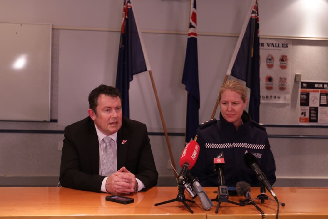 Manawatu Area Commander Inspector Sarah Stewart, right, and Palmerston North mayor Grant Smith