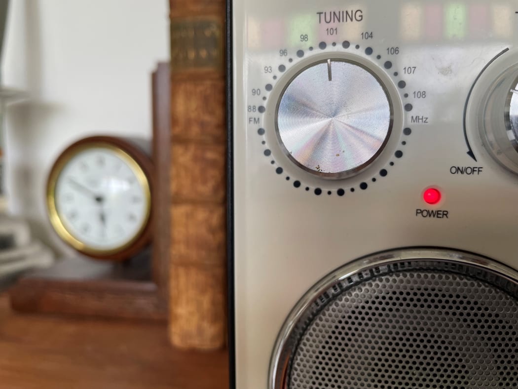 Close up of radio on shelf