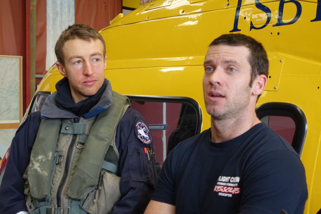 Chopper crewman Ben Wallbank (left) and pilot Mike Parker after Alan and Anne Warner were found.