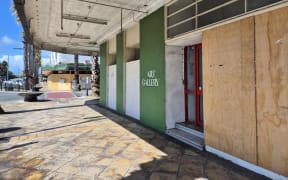 Boarded-up stores in central Gisborne.