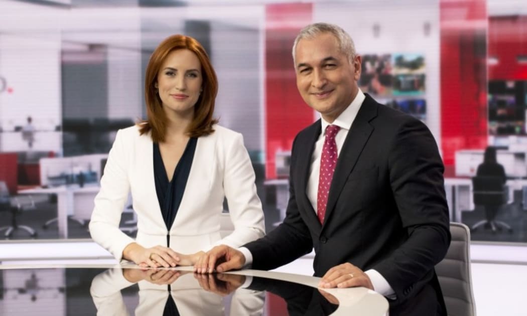 Newshub at 6 presenters Samantha Hayes and Mike McRoberts