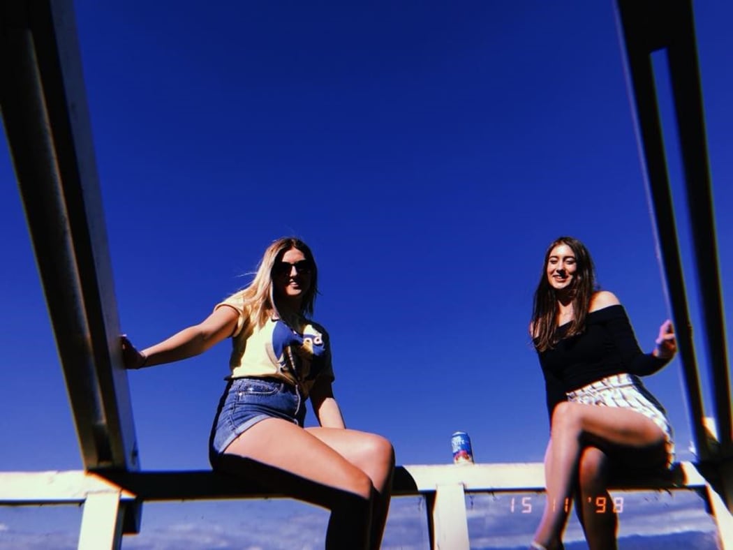 Anna Hall-Taylor (right) with her flatmate Olivia Hope-Simcock in Wellington