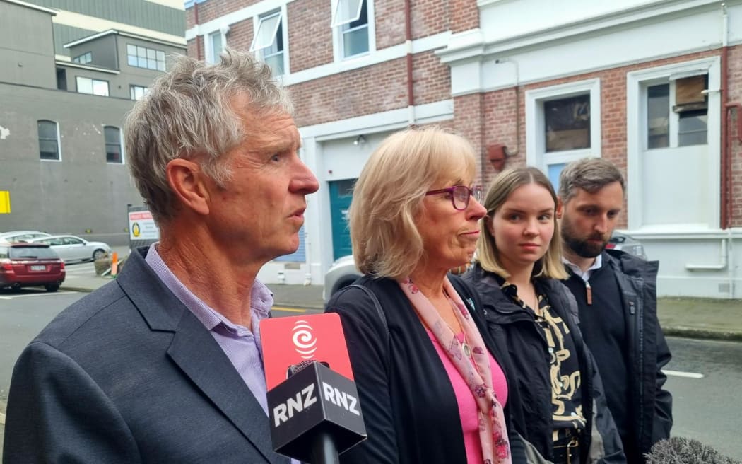 Sophia Crestani's parents Bede Crestani and Elspeth McMillian, her twin sister Frances Crestani with partner James.