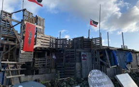 Ihumātao occupiers gathered to mark a year since the eviction notice for the disputed land was served, 23 July 2020.