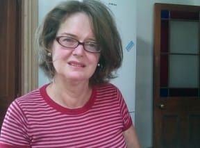 Hip replacement patient at her home