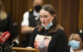 Tyreese Fleming was sentenced in the Timaru District Court on Wednesday to five charges of dangerous driving causing death. Georgia Goodger (sister of Andrew) reads her impact statement 29 June 2022.