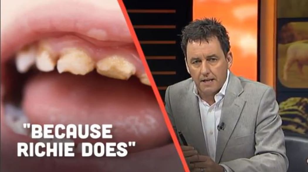 Screenshot of TVNZ's Seven Sharp show covering the controversy over the All Blacks' endorsement of a sugary drink.