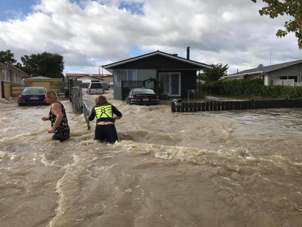 Edgecumbe residents evacuate the town.