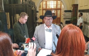 Rawiri Waititi speaks to media after being kicked out of the house by Speaker Trevor Mallard for not wearing a tie when asking questions.