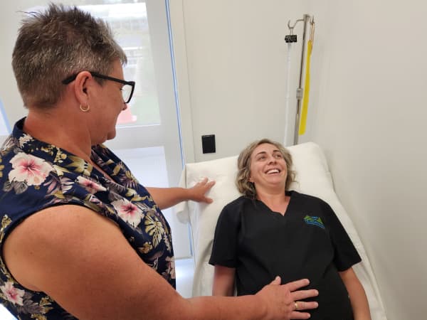 Sheryl checks Nicole at a clinic in Coromandel town