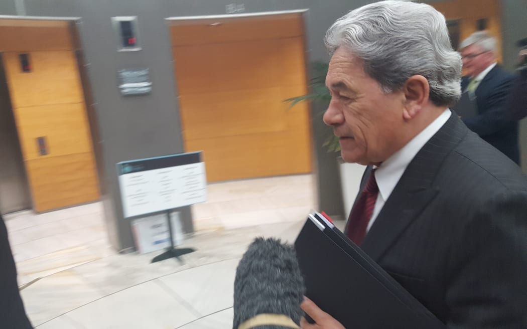 Winston Peters on his way to meet the National Party leader Bill English.