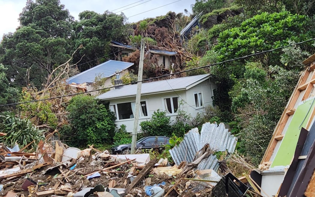 Slips, house damage in Karekare in West Auckland caused by Cyclone Gabrielle