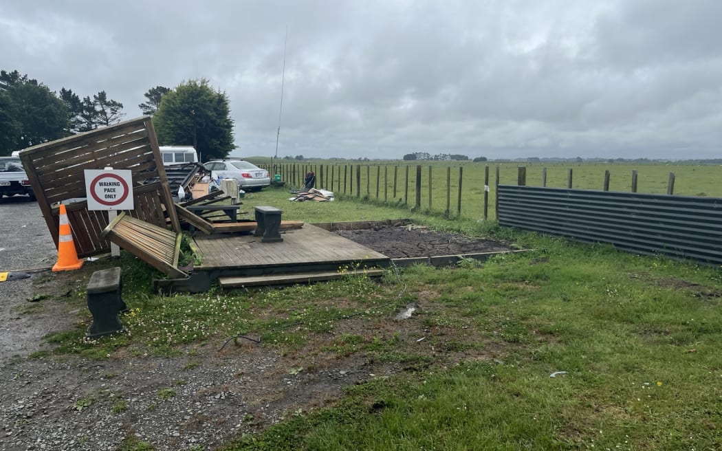 A tornado is reported to have flipped a caravan injuring one person at a motor camp at Lake Dudding in rural Manawatū.