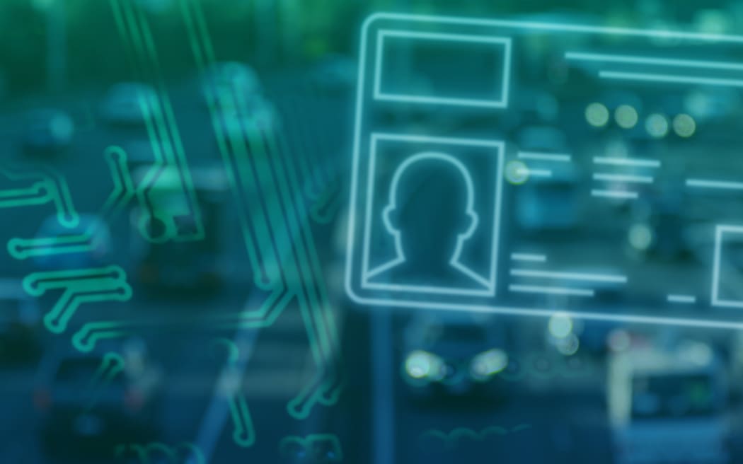 Drivers license with traffic and tech imagery