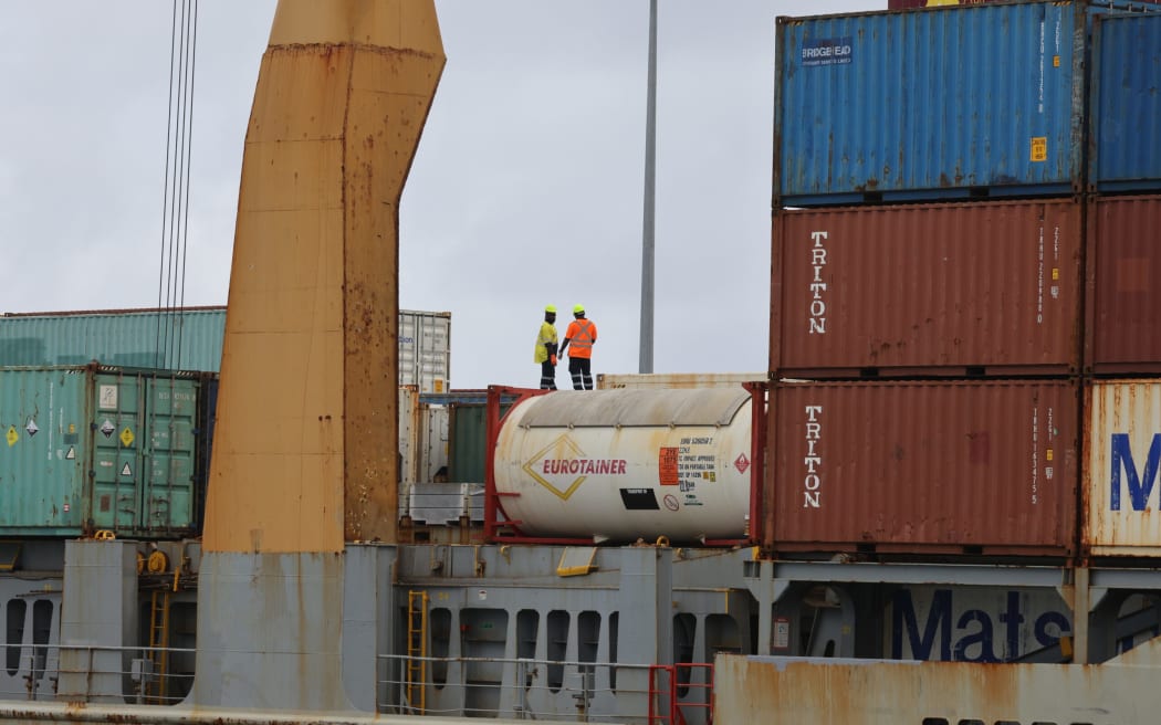 Fuel tanktainers onboard a cargo vessel at Avatiu harbour. Cook Islands Chamber of Commerce is concerned about the impact of US tariff on fuel prices and freight costs, both of which are critical for sustaining the tourism-driven economy.