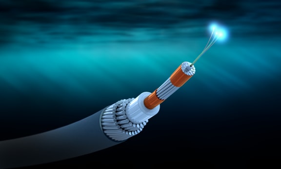 Cross section of a submarine communications cable - 3d illustration.