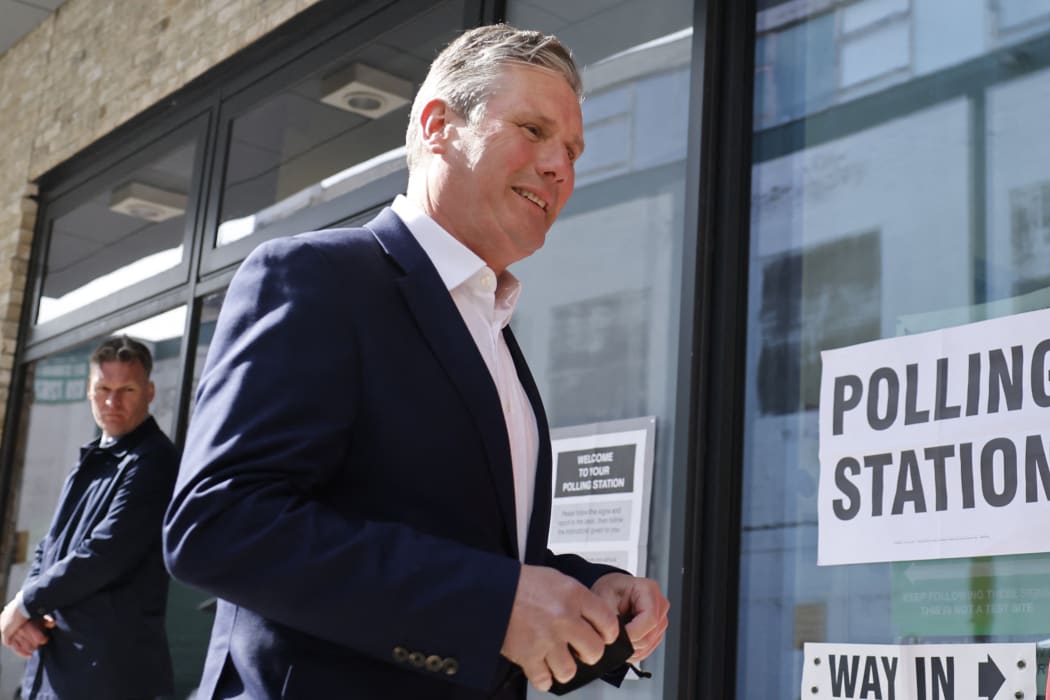 Labour party leader Keir Starmer arrives at a polling station to cast his vote in local elections in London.