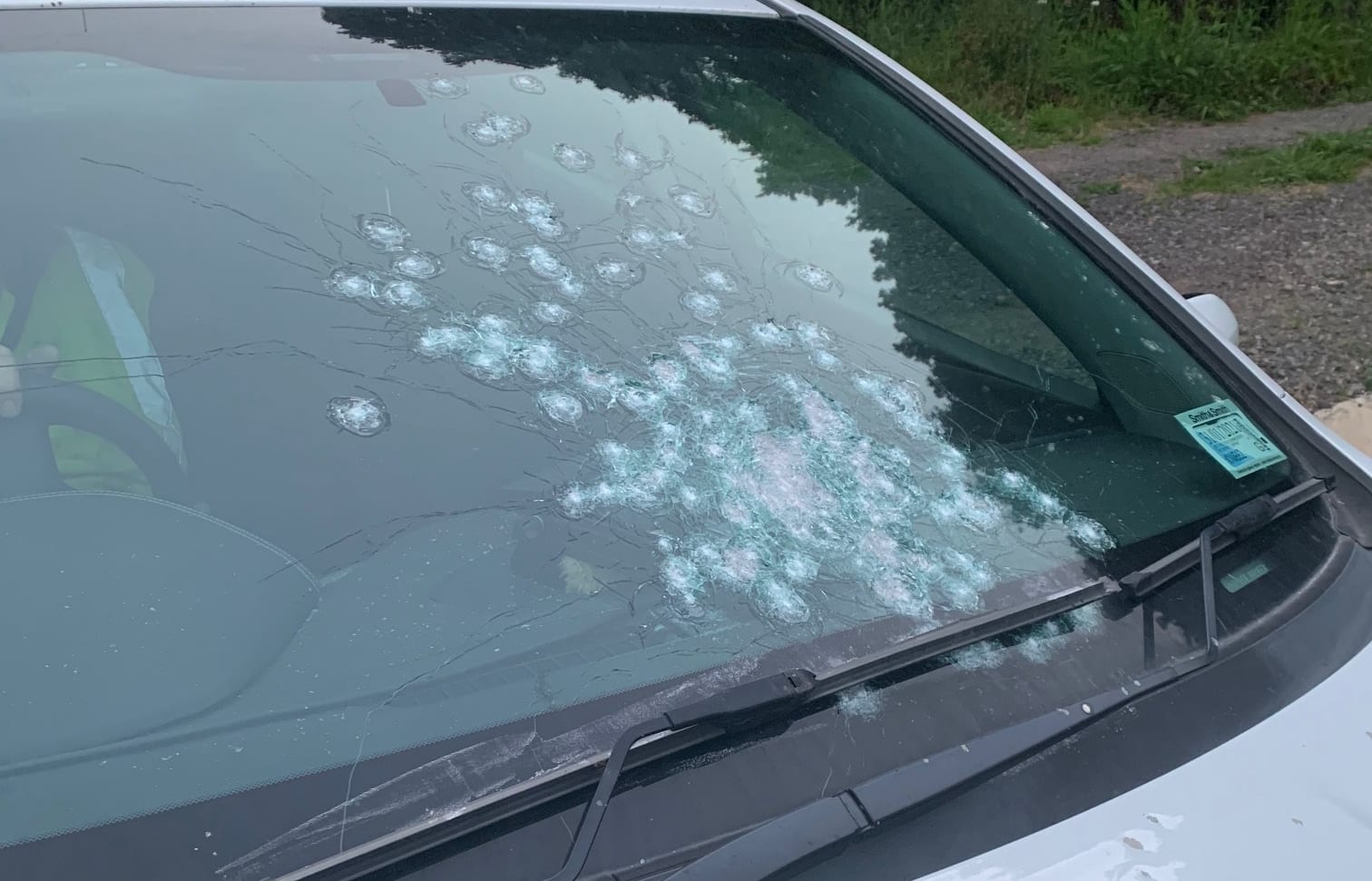 The windscreen of the police car shot at in Northland.