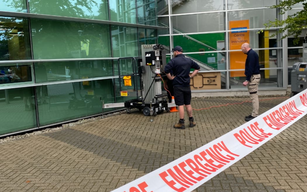 University staff at the scene this morning.