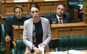 Jacinda Ardern makes her speech at the final reading of the Firearms Amendment Bill.