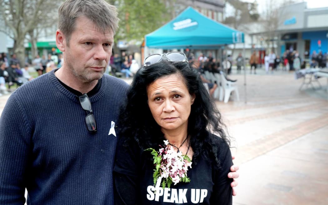 Jasmine Wilson's mother Brenda O'Shea and her husband Robert at a remembrance vigil in Whanganui during September 2019. Photo / Bevan Conley