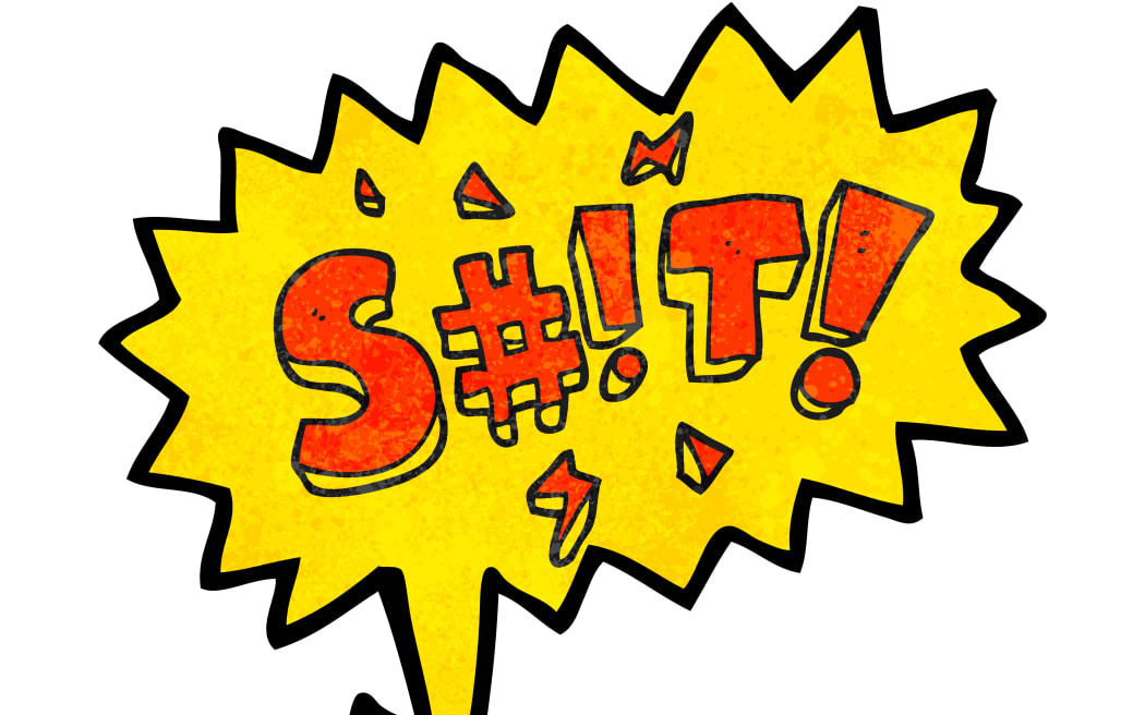 A speech bubble spelling out S#!T!