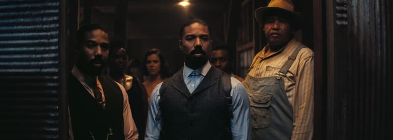 (From left) Michael B Jordan as Smoke, Wunmi Mosaku as Annie, Hailee Steinfeld as Mary, Michael B Jordan as Stack, Miles Caton as Sammie and Omar Benson Miller as Cornbread in Sinners (2025).