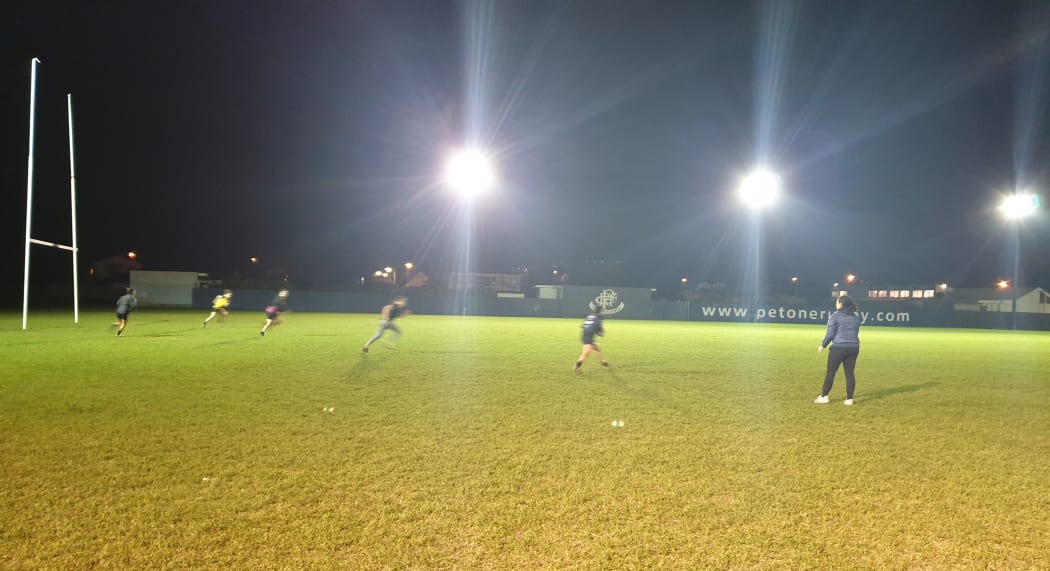 The Petone women's team backline training at North Park.