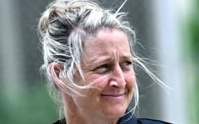 New Zealand's captain Sophie Devine looks on during the 2025 ICC Women's Cricket World Cup Captains' Day ahead of the start of the tournament in Bengaluru on September 26, 2025. (Photo by Idrees MOHAMMED / AFP)