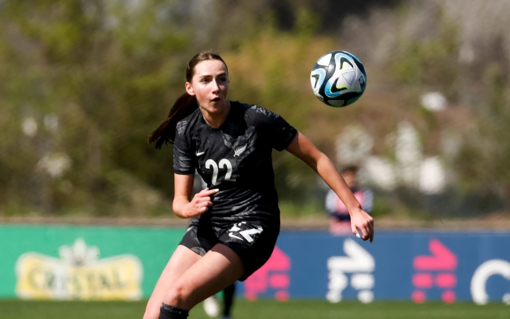 Milly Clegg of New Zealand Football Ferns in action.