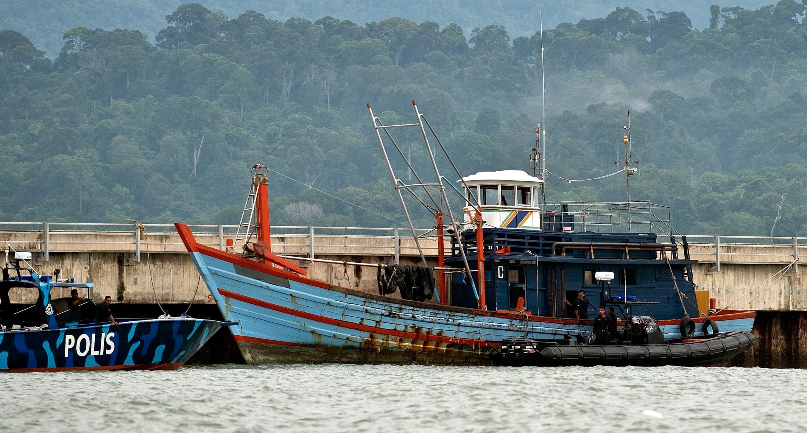One of the boats which carried illegal migrants, at Langkawi, Malaysia.